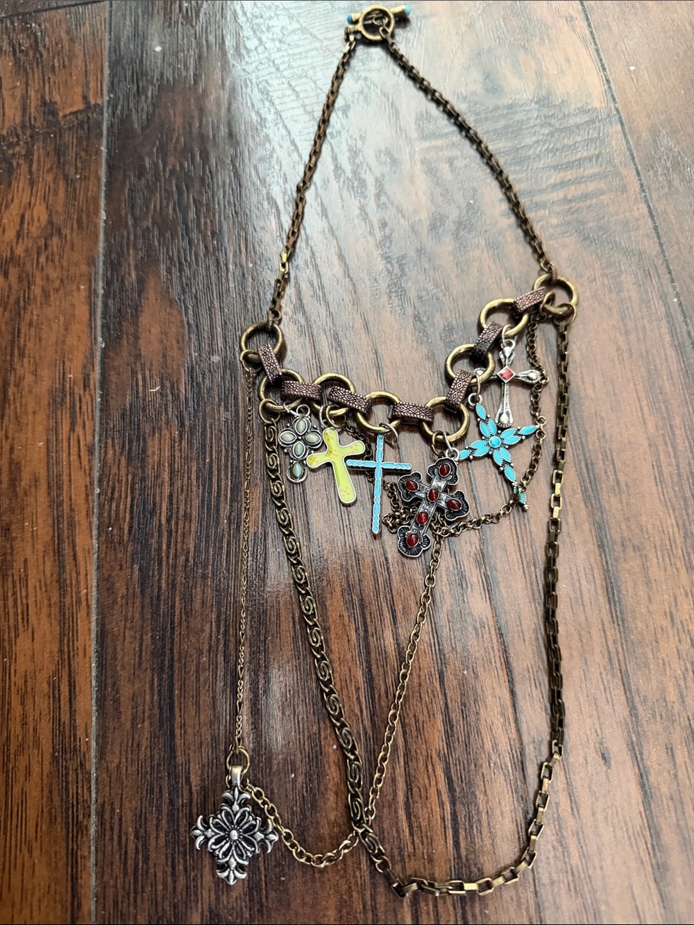 Multi-Color Cross Charm Layered Necklace - Women Jewelry